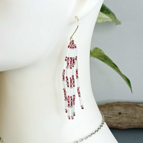 Boho Chic Beaded Fringe Dangle Earrings, Seed Bead Jewelry, 3.5" - Picture 1 of 11